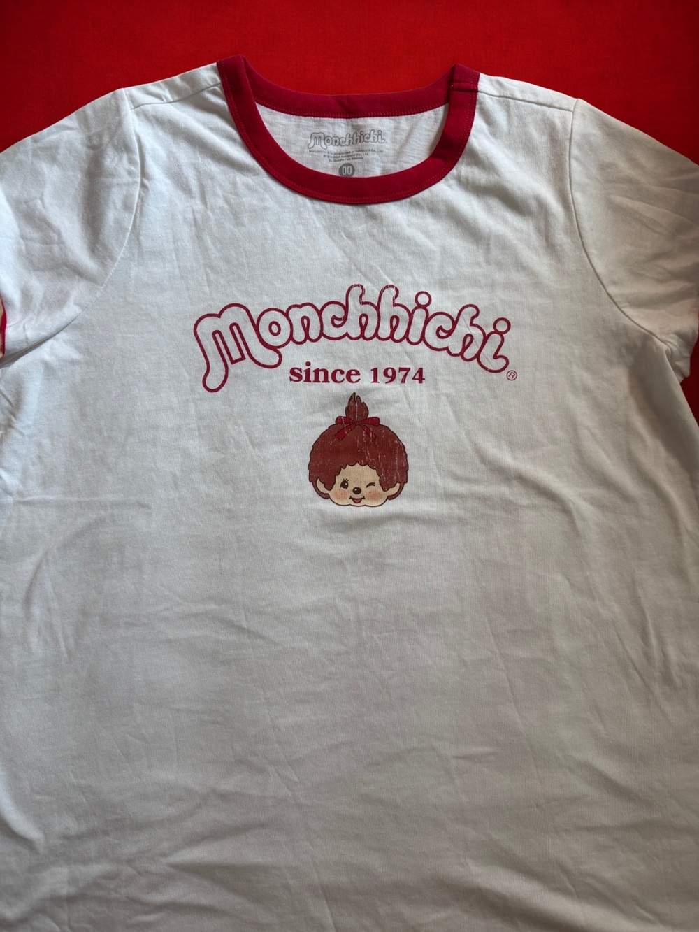 Torrid White Ringer Tee Red Monchhichi Graphic